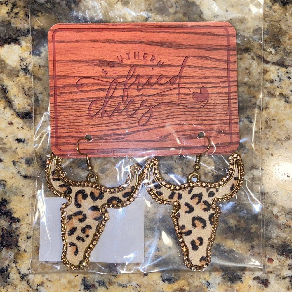 Leopard Steel Skull Earrings